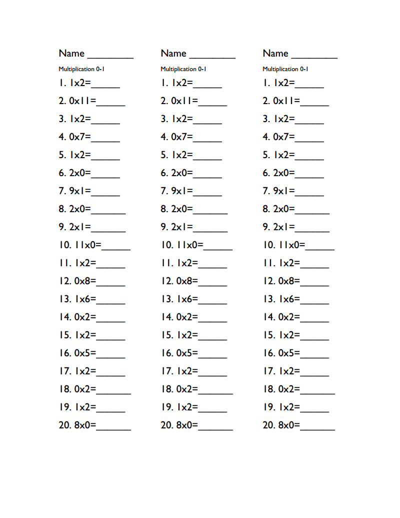 Multiplication Timed Tests 20 Question pdf Google Drive