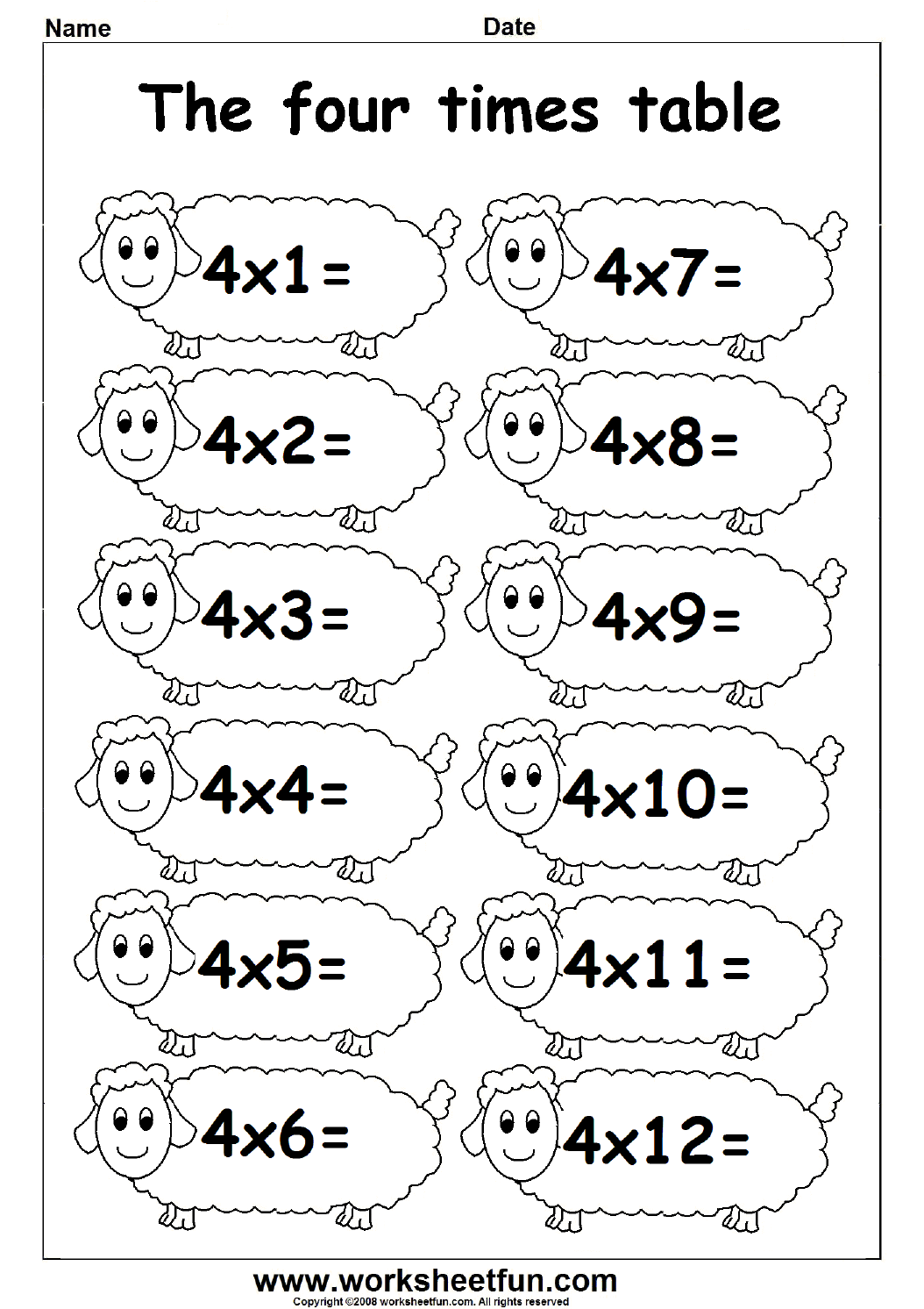 Multiplication Of 4 Worksheets