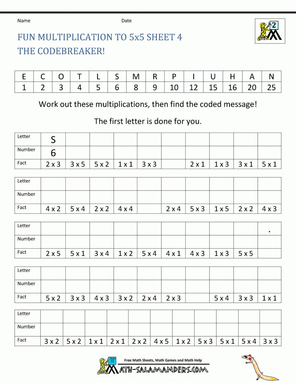 5's Multiplication Worksheets