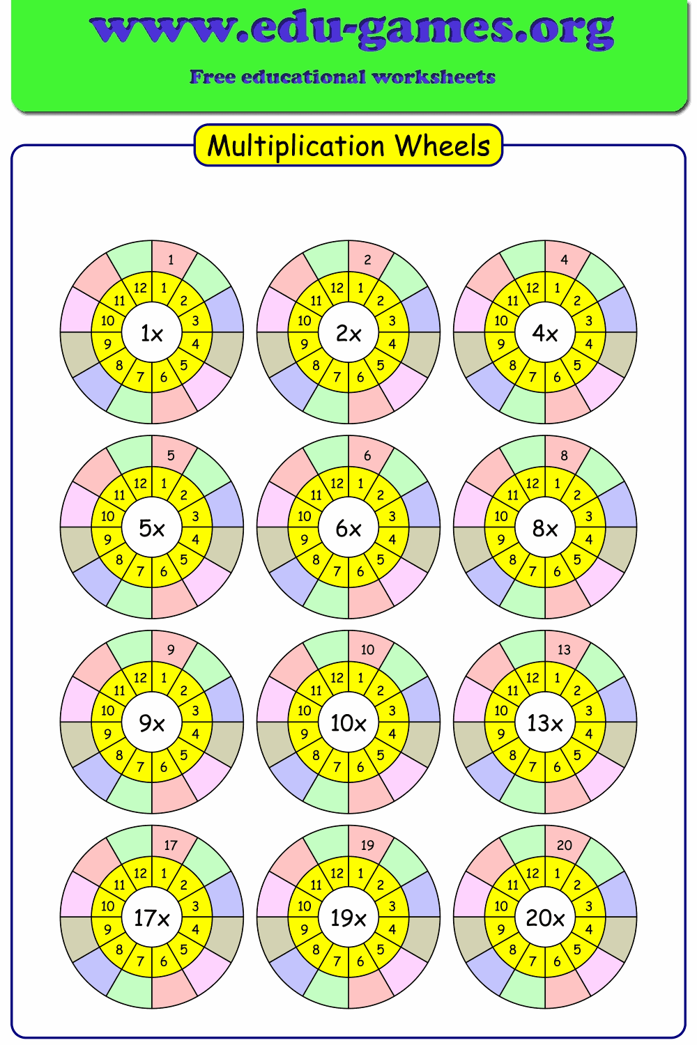 9 Times Table Multiplication Wheels