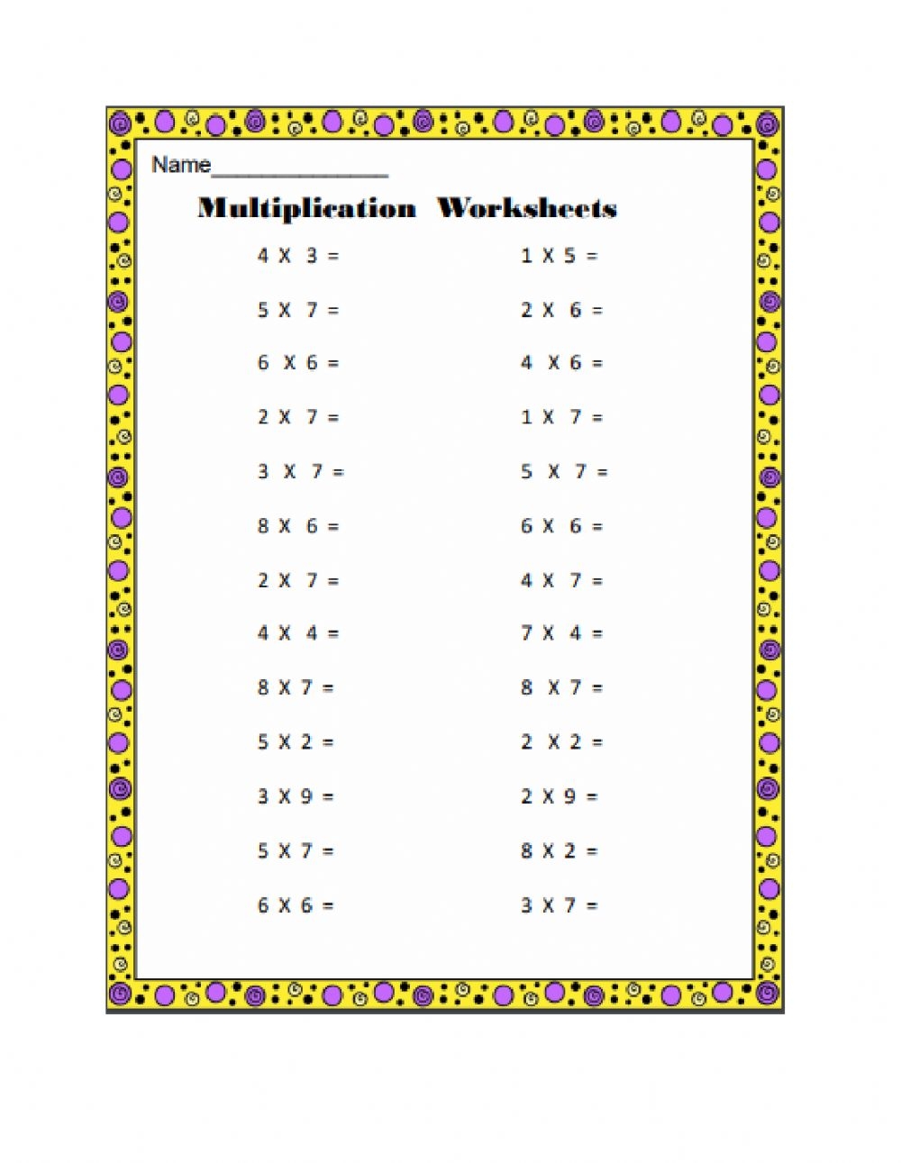 Multiplication Worksheet Interactive Worksheet