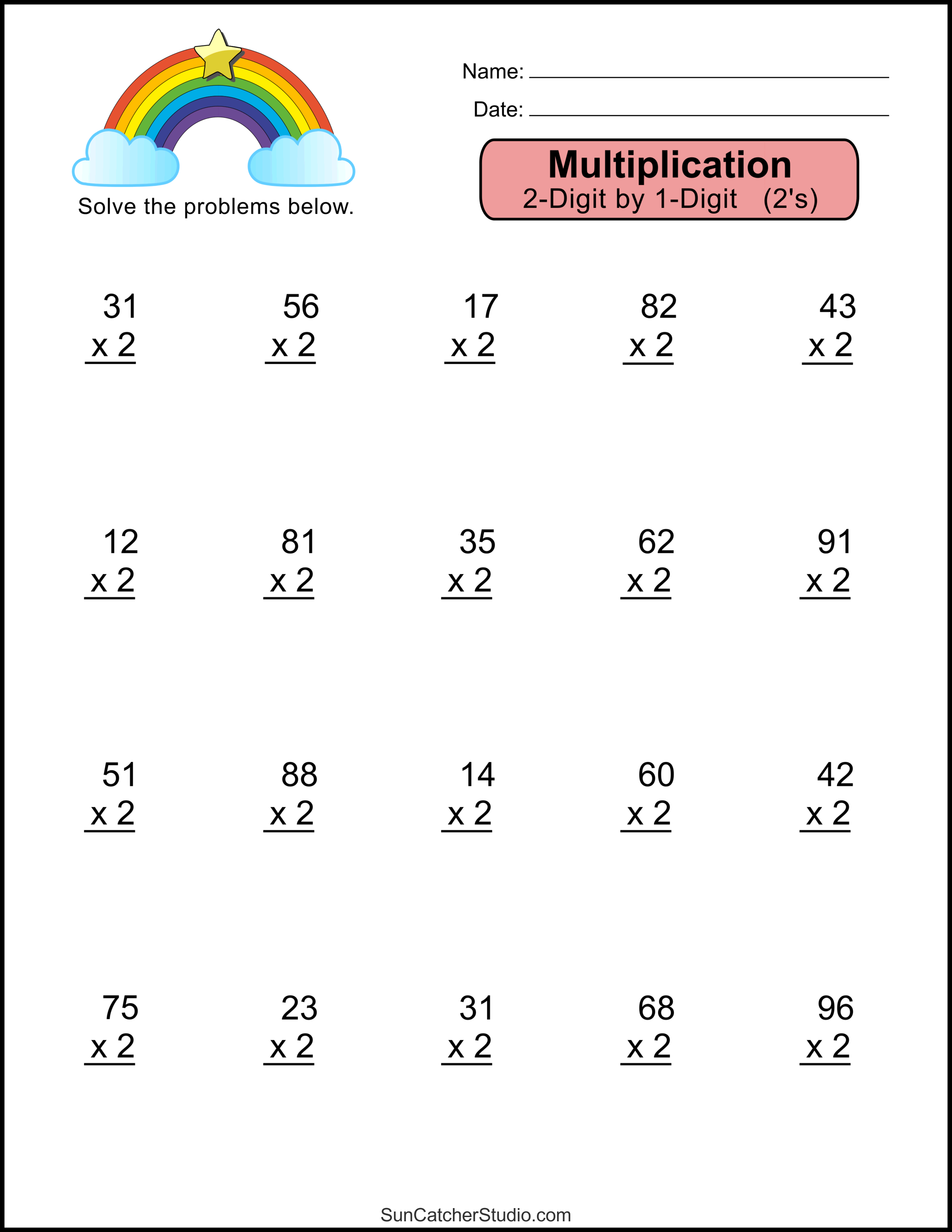 Math Worksheets Multiplication 2 Digit By 1 Digit