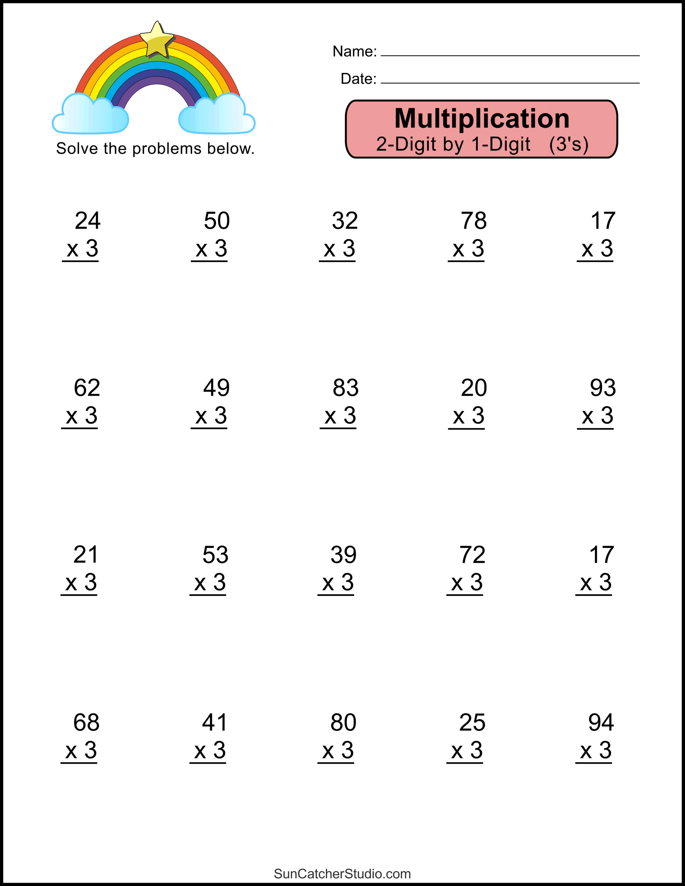 Multiplication Worksheets 2 Digit By 1 Digit Math Drills DIY Projects Patterns Monograms Designs Templates