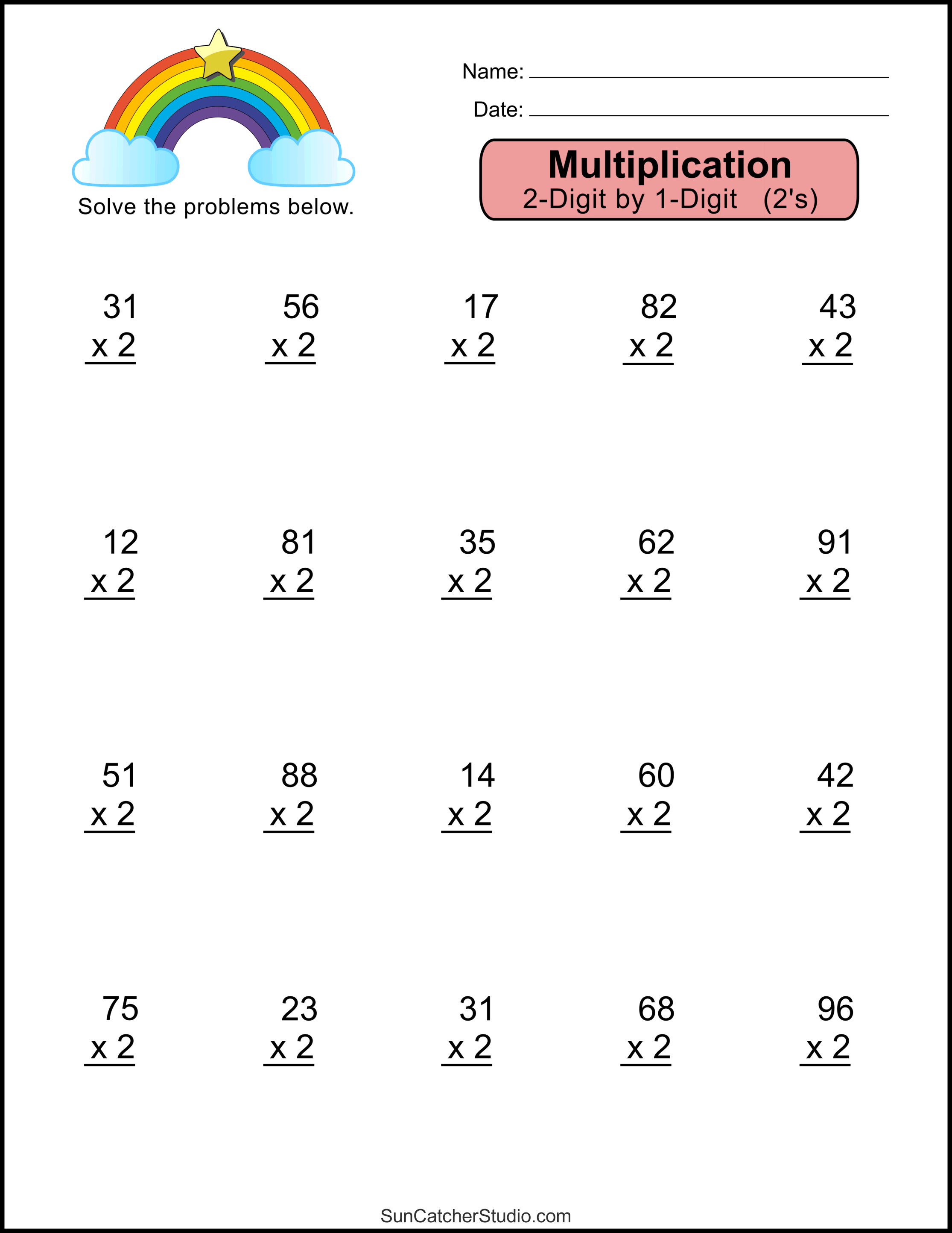 2 By 1 Multiplication Worksheets