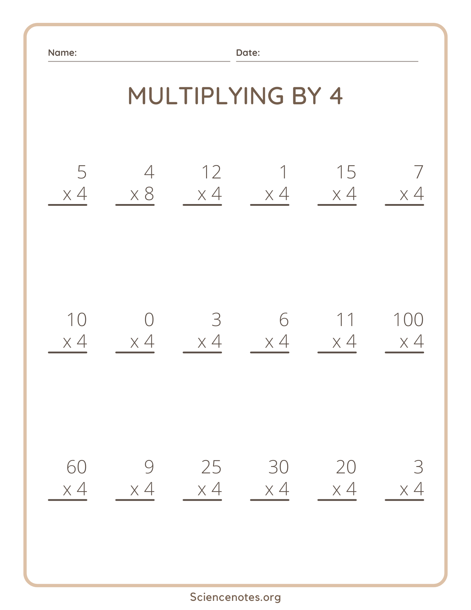 Multiplication By 4 Worksheets Pdf