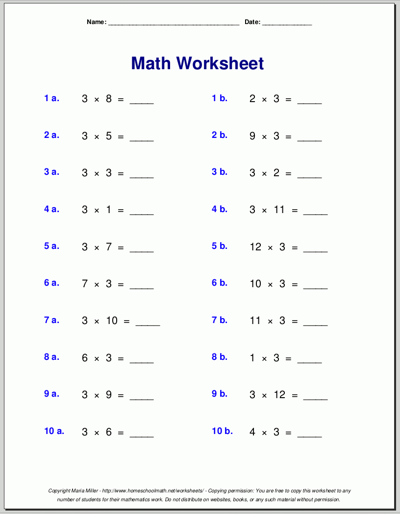 Free Printable Multiplication Worksheets Grade 3 Printable Worksheets