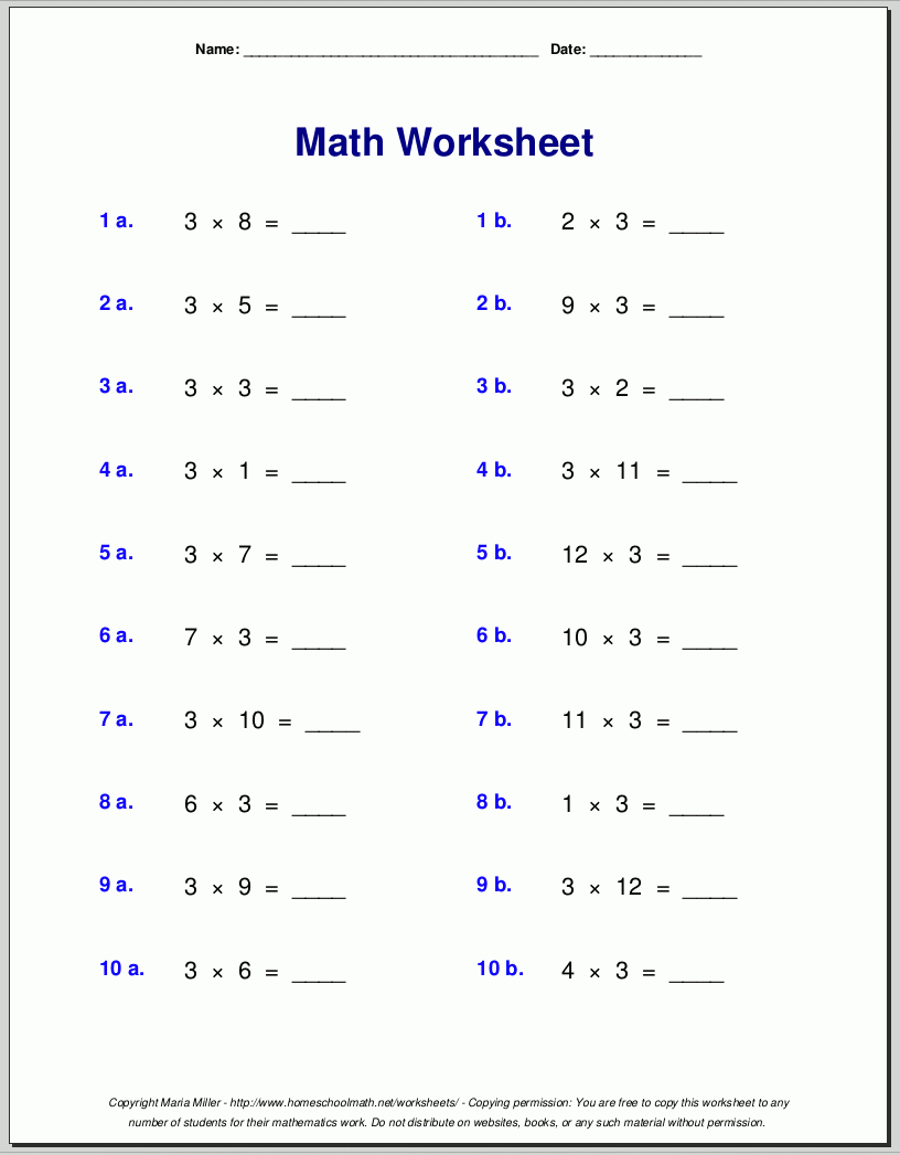 Multiplication Facts Worksheets 3rd Grade