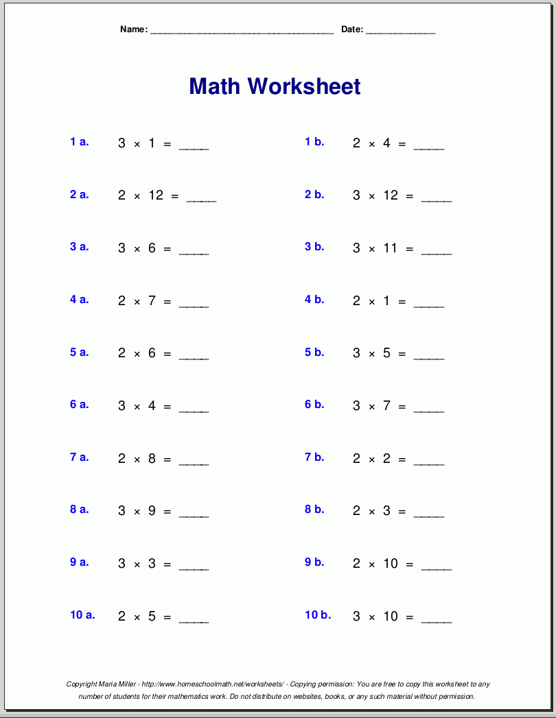 2 By 3 Multiplication Worksheets