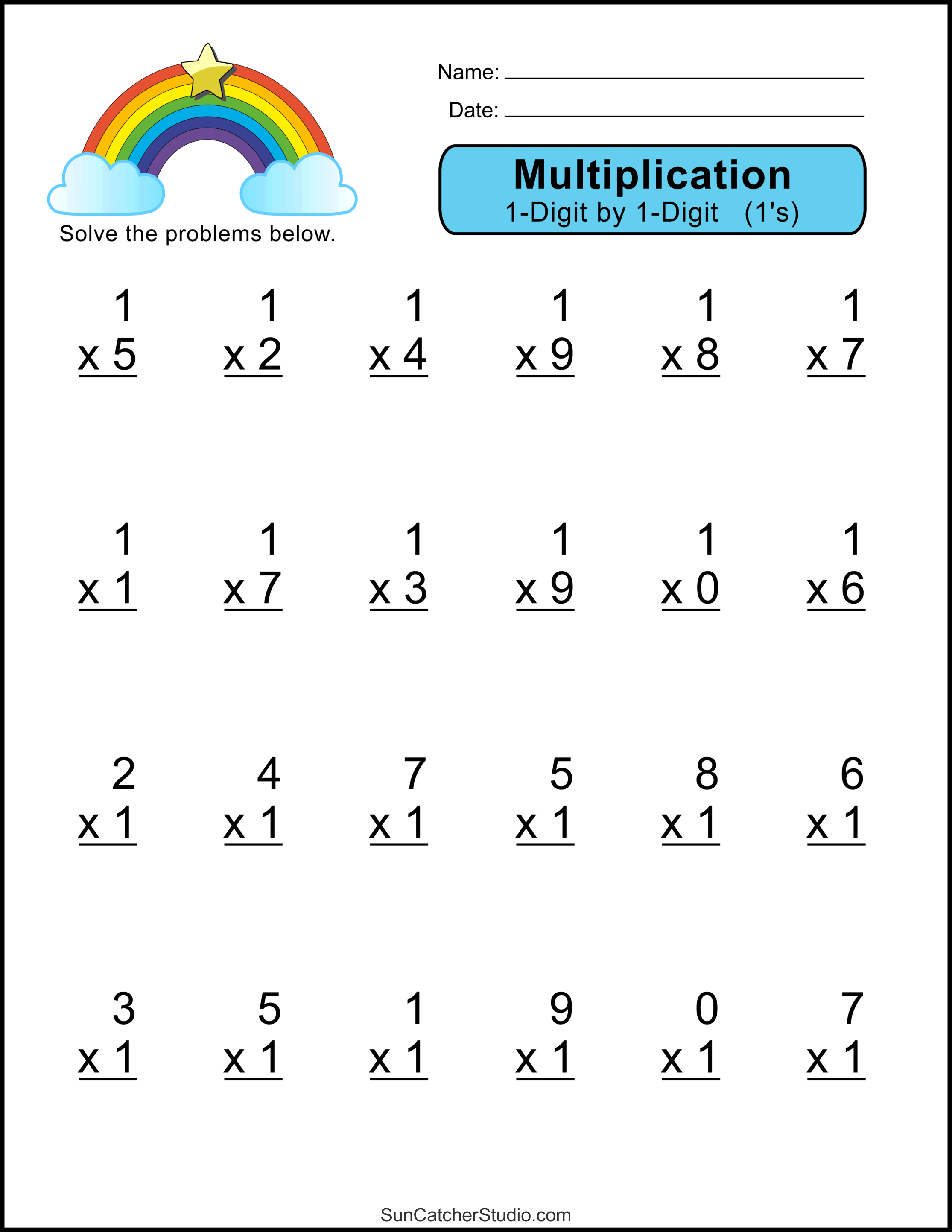Multiplication By 1 Worksheets