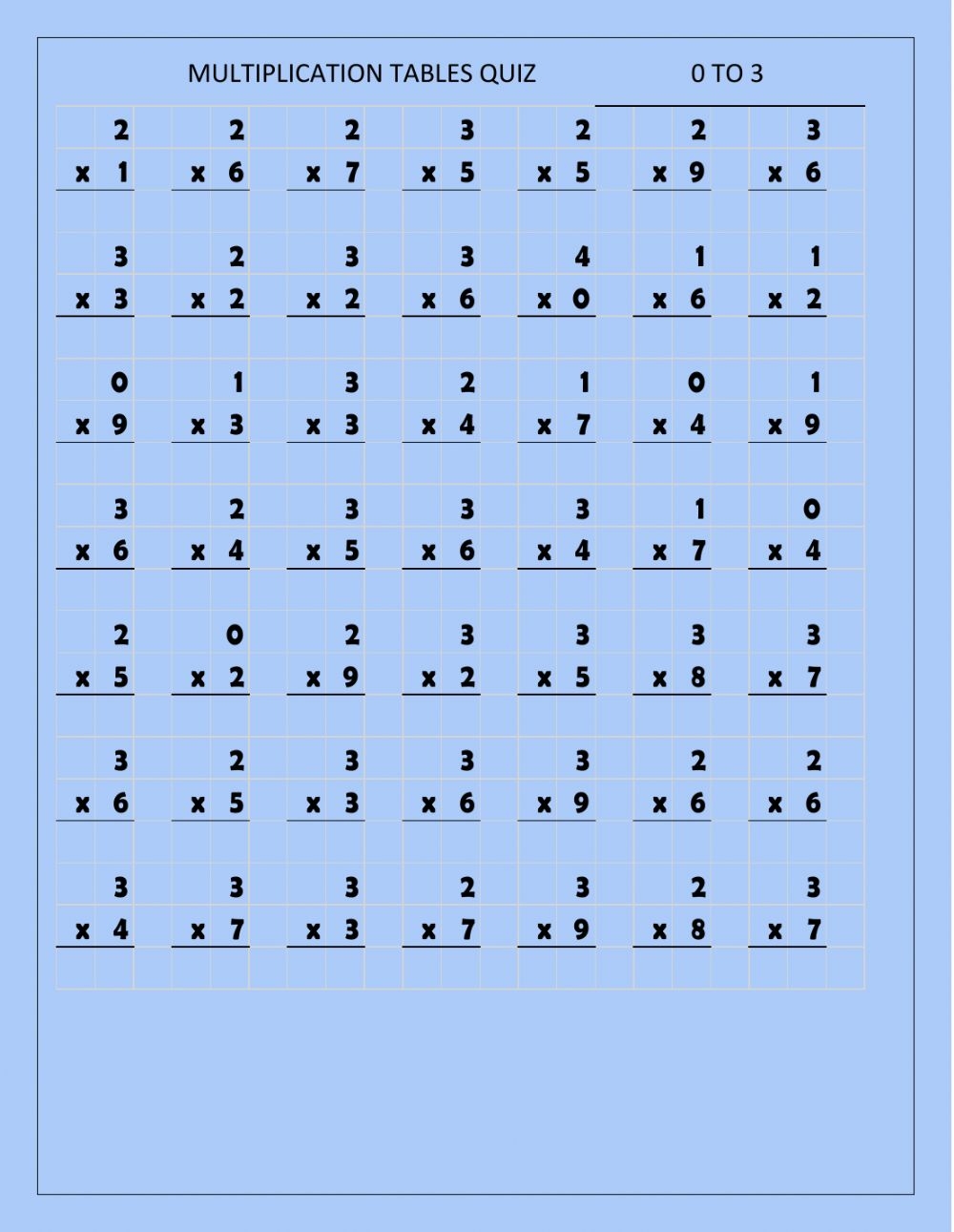 Multiplications Tables 0 To 3 Interactive Worksheet