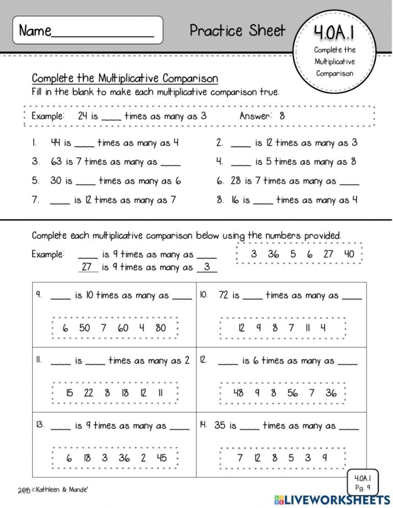 Multiplicative Comparison Worksheets Pdf Printable Worksheets