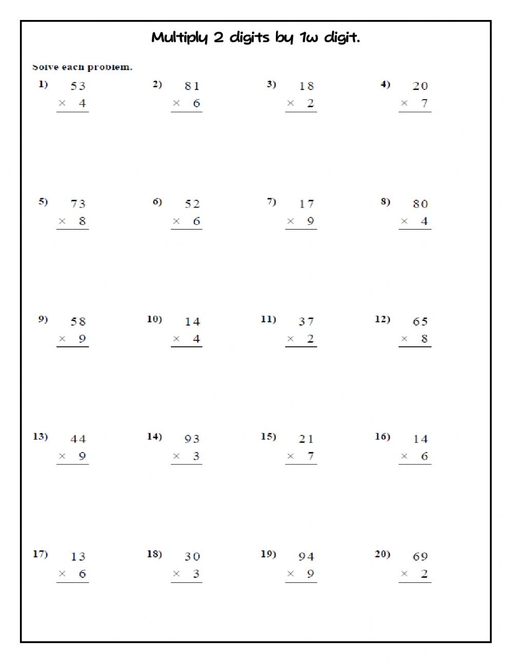 Multiplication Two Digit By One Digit Worksheets - Printable Worksheets