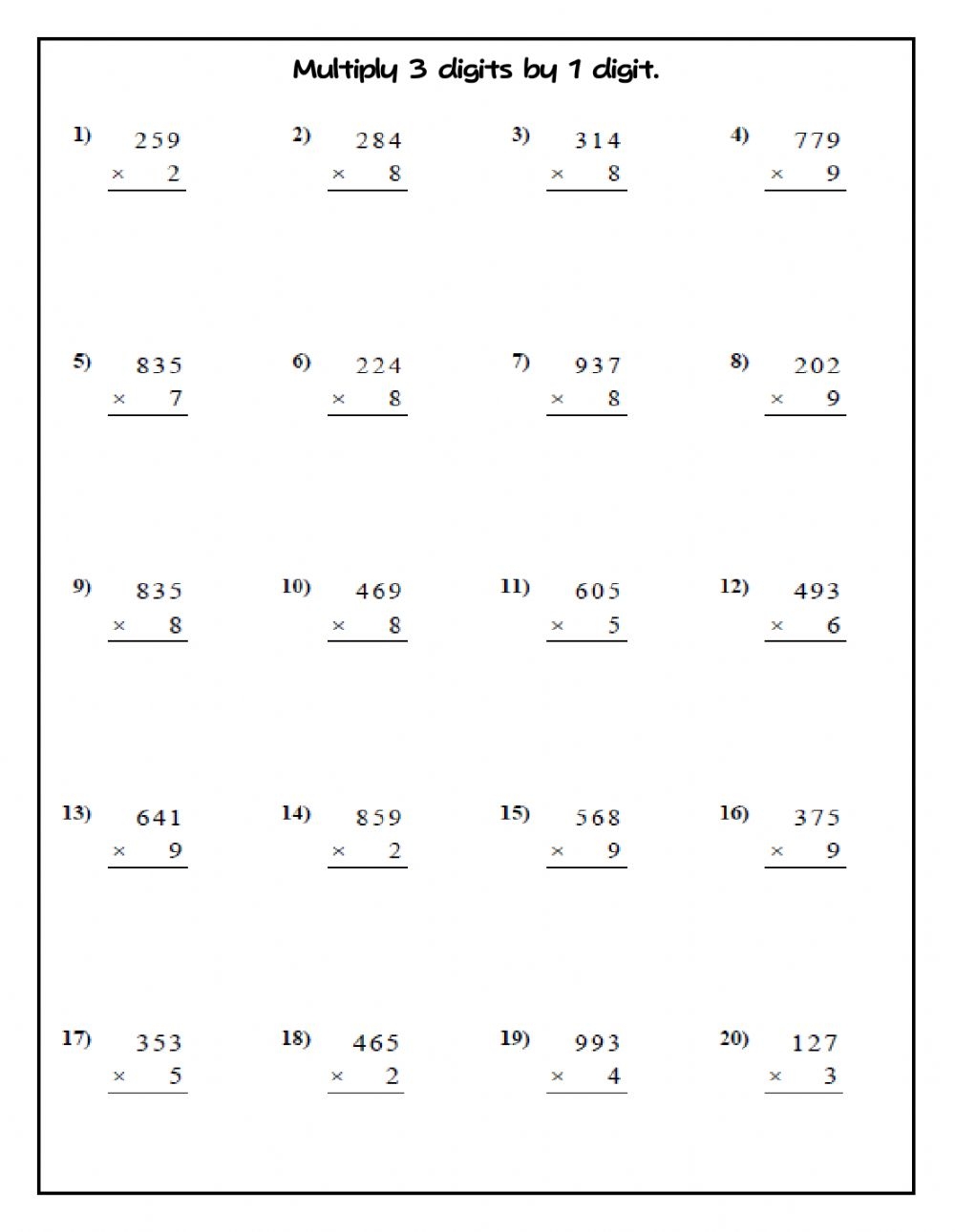 3-digit By 1-digit Multiplication Worksheets Pdf With Answers