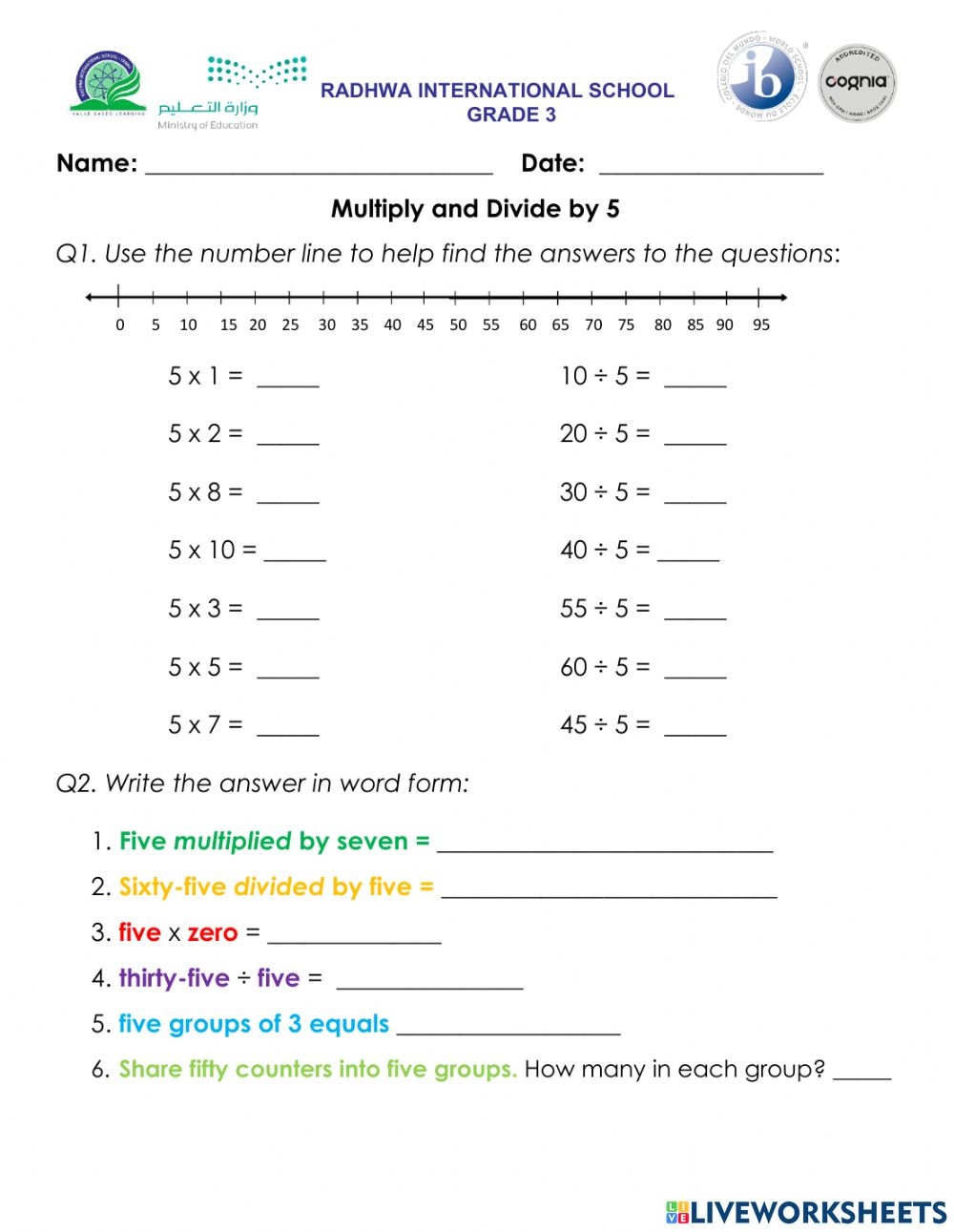 Multiply And Divide By 5 Worksheet