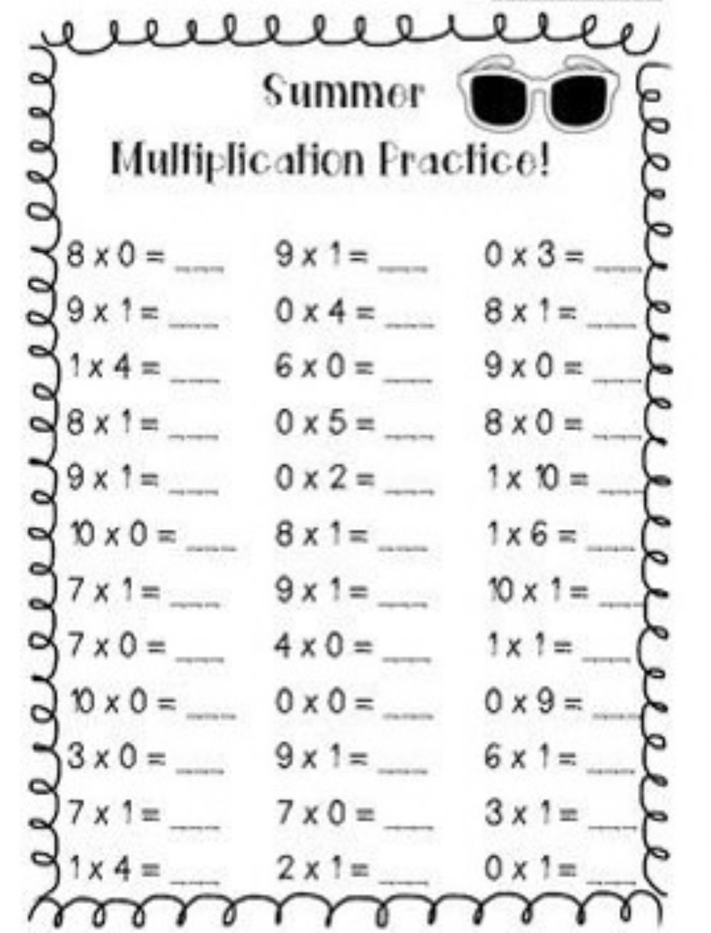 Multiplication Worksheets 0 And 1