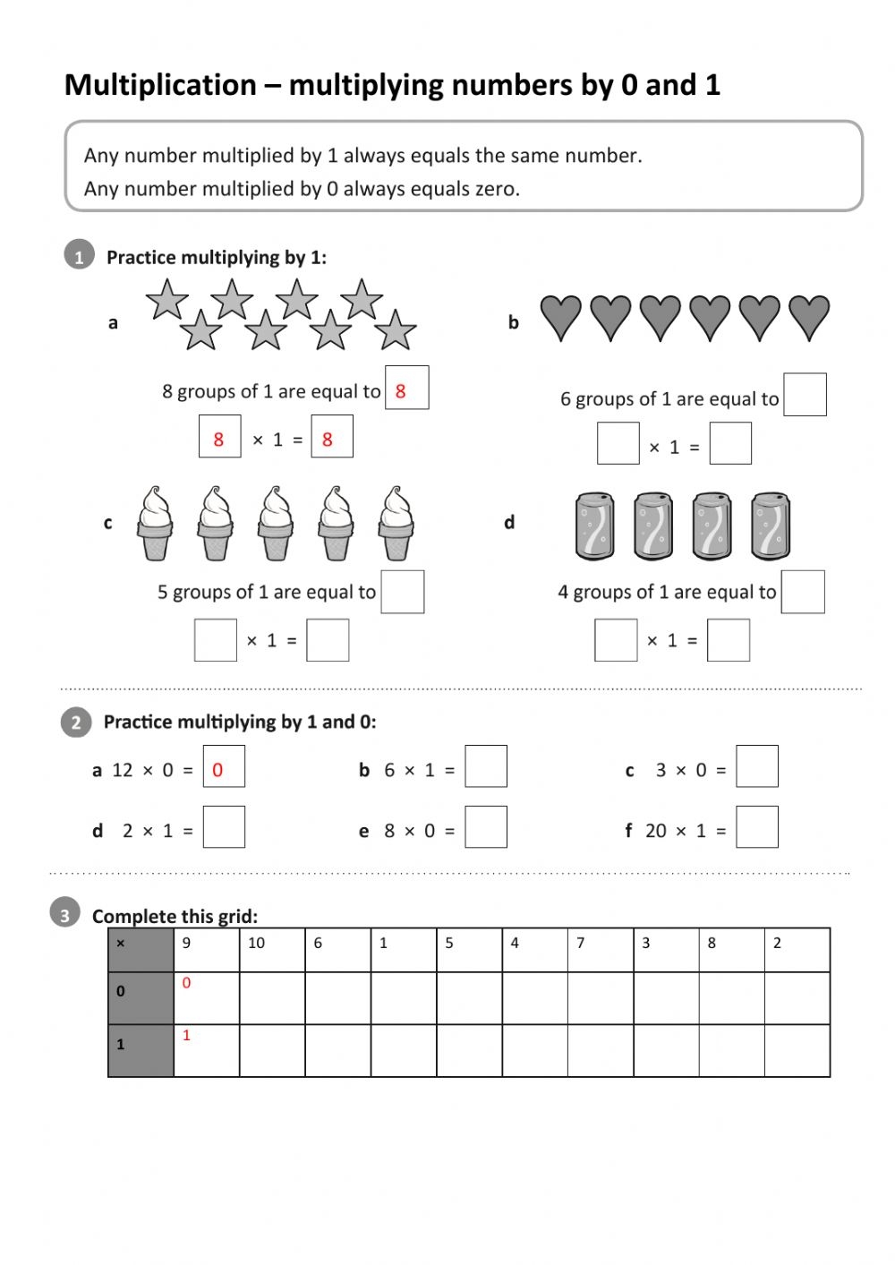 Multiplication By 0 And 1 Worksheets
