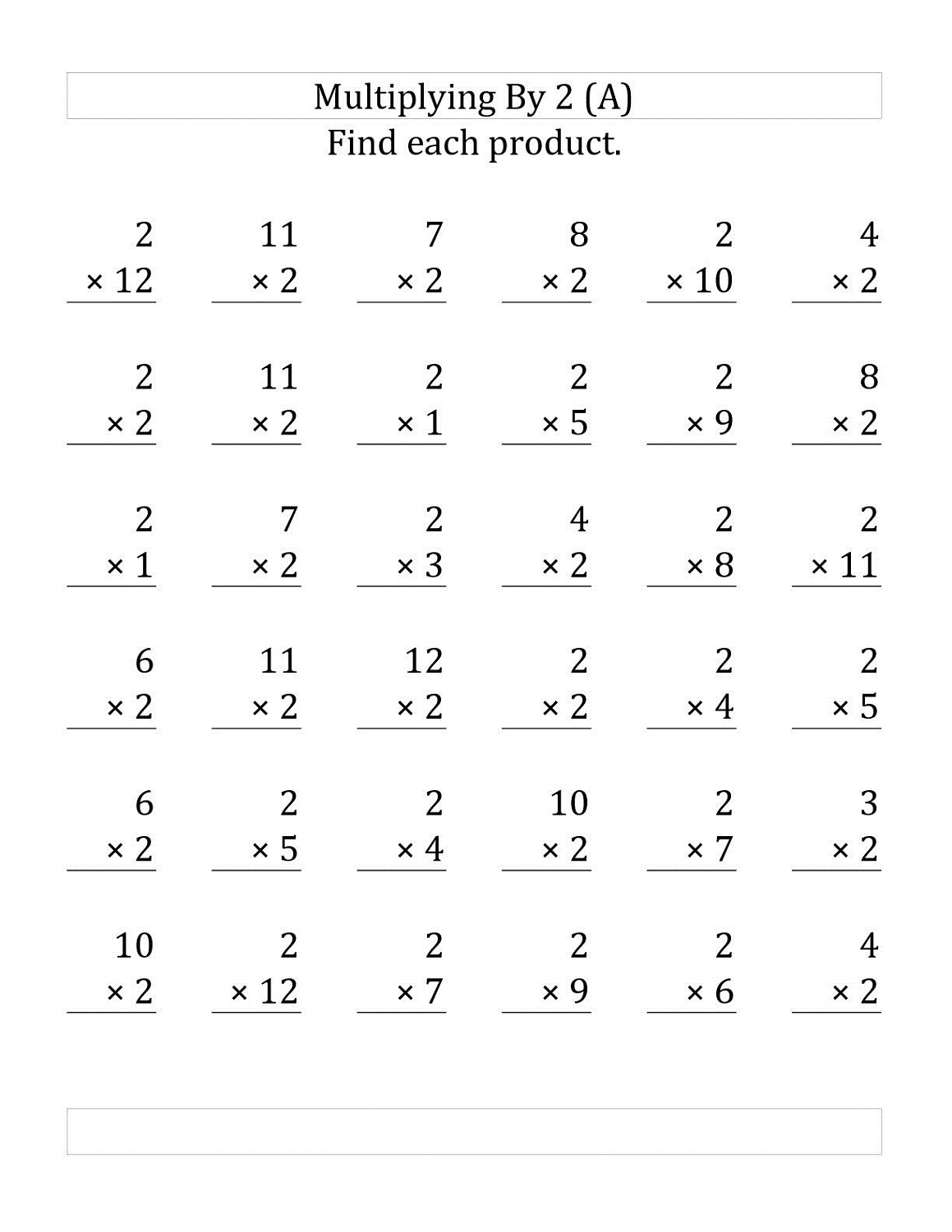 Multiplication By 2 Worksheets Free Printable