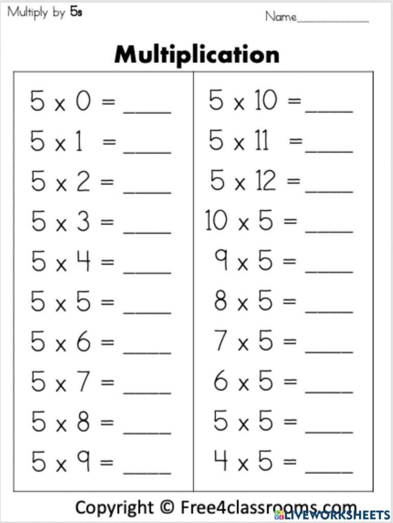 Multiplying By 5's Worksheets - Printable Worksheets