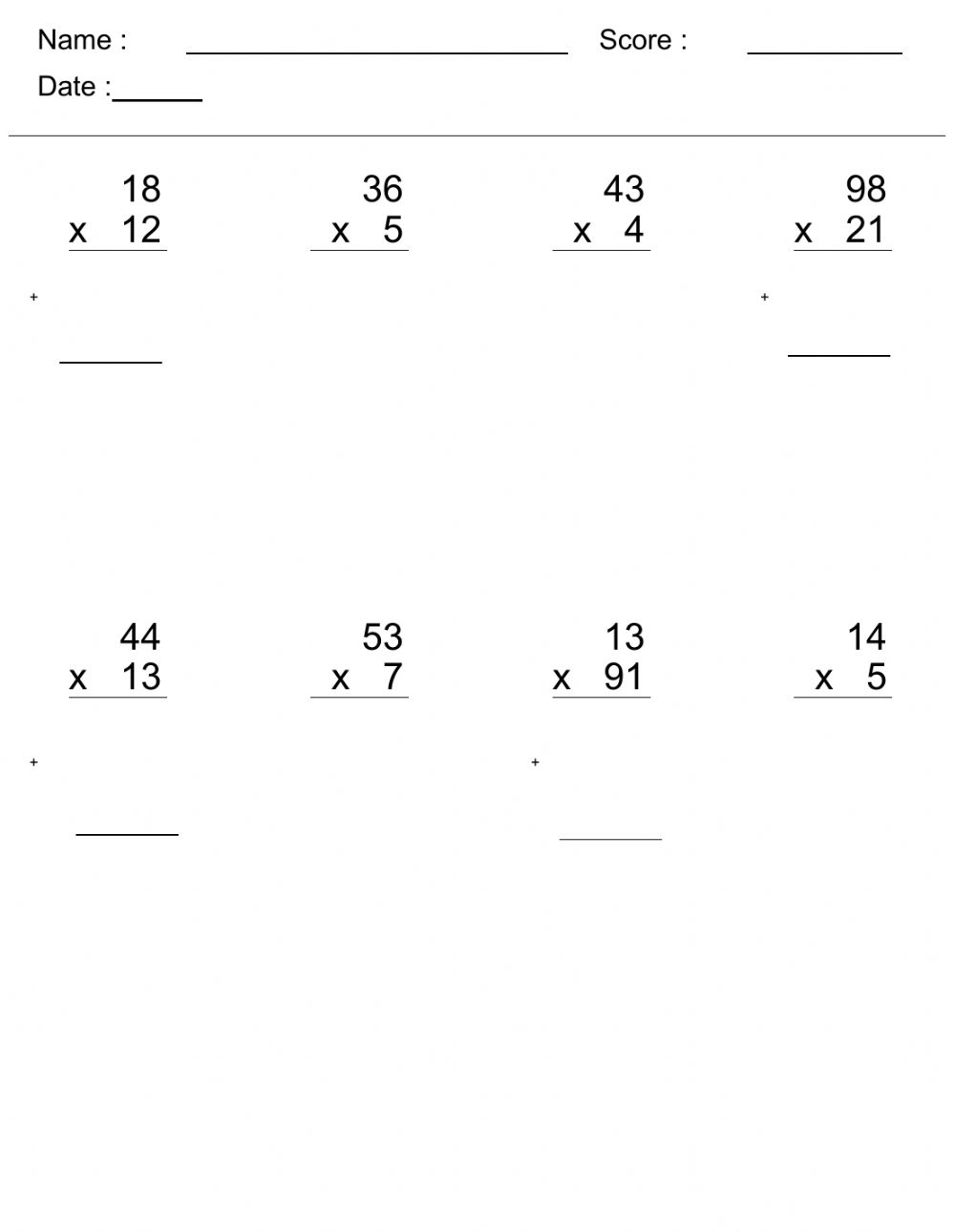 Multiplication By 2 Digit Numbers Worksheets