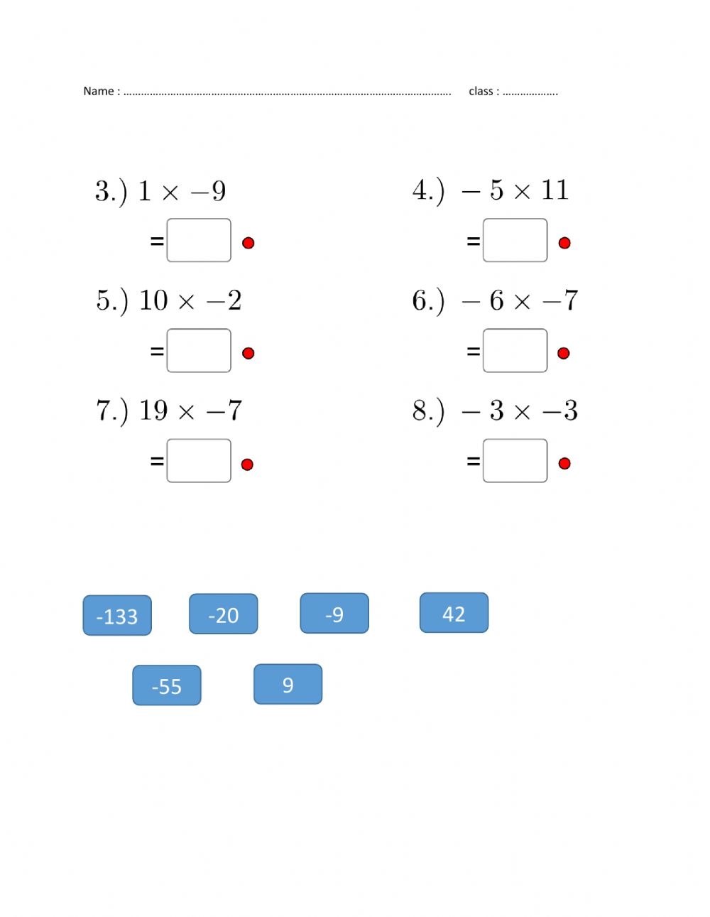 Multiplication Of Integers Worksheets