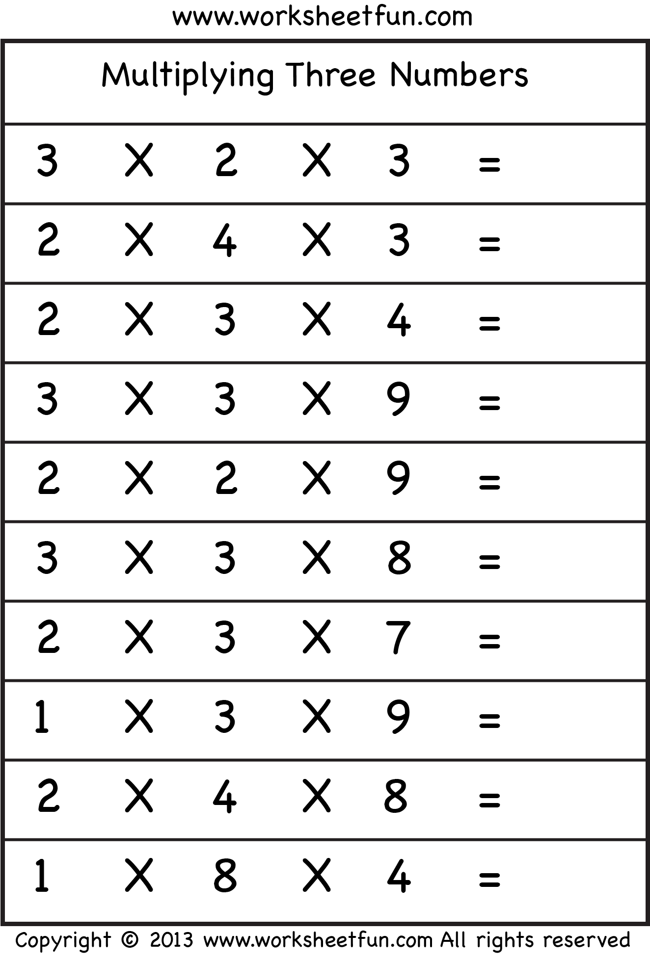 Multiplication 3's Worksheets