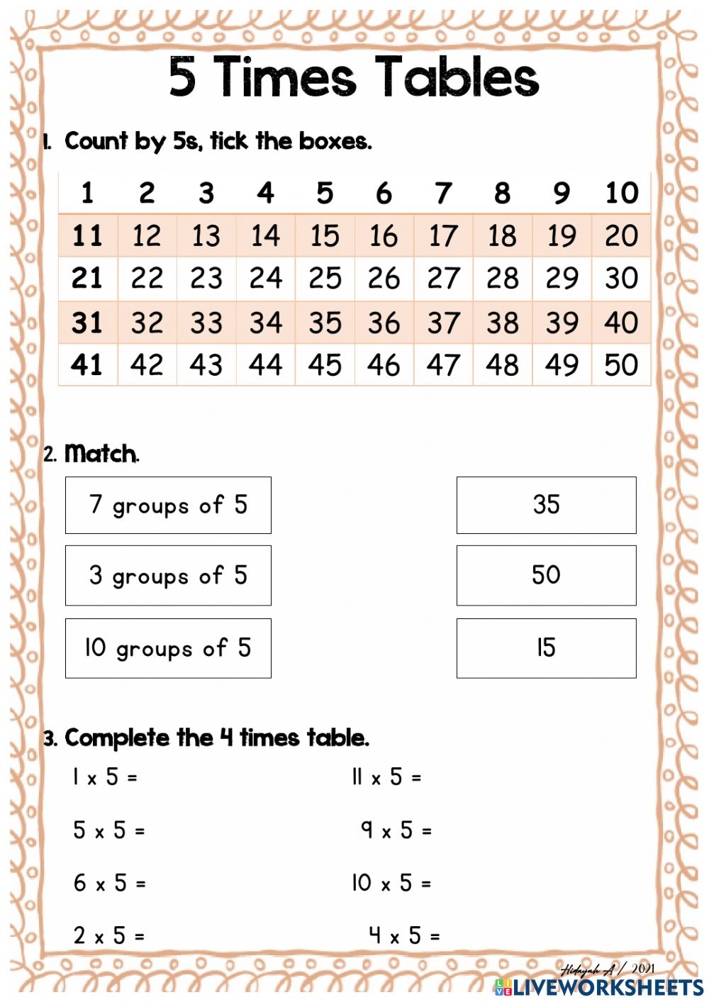 Skip Counting Multiplication Worksheets