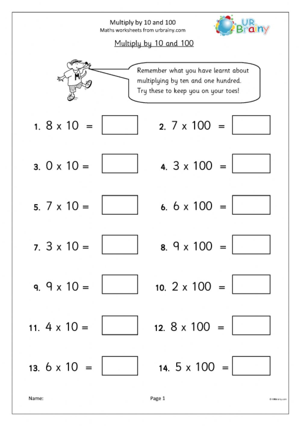 Multiplication Worksheets By 10