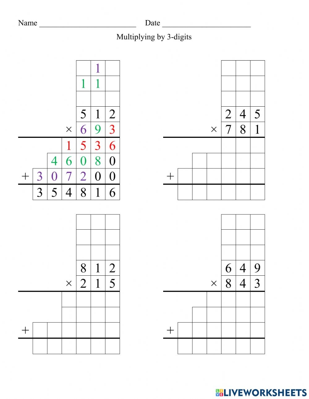 3 Digit By 3 Digit Multiplication Worksheets