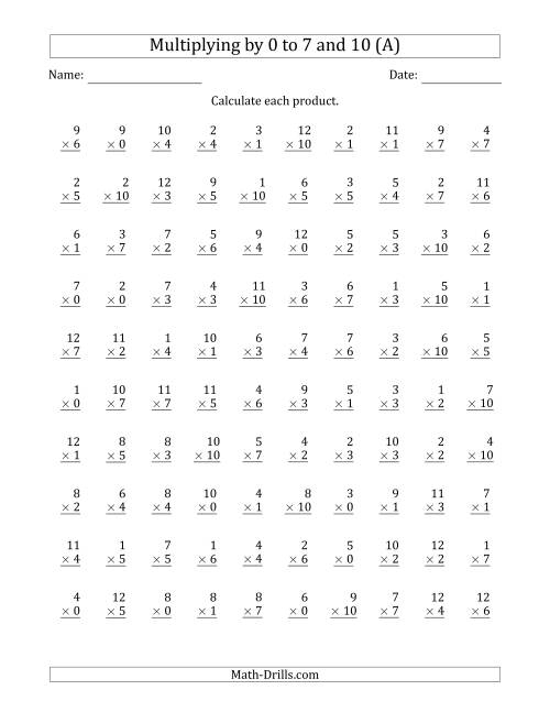 Timed Math Drills Multiplication Worksheets