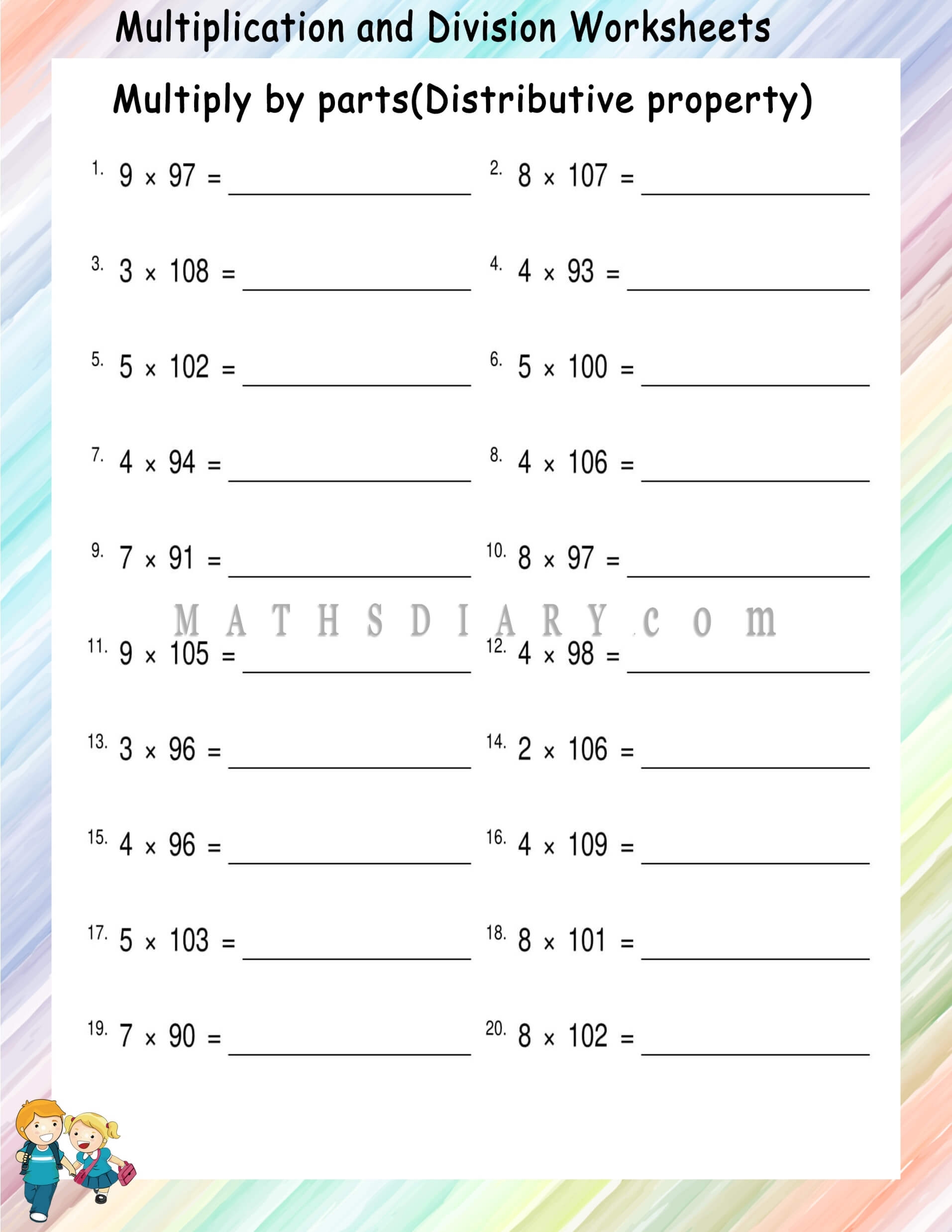 Multiplying By Parts Distributive Property Worksheets Math Worksheets MathsDiary