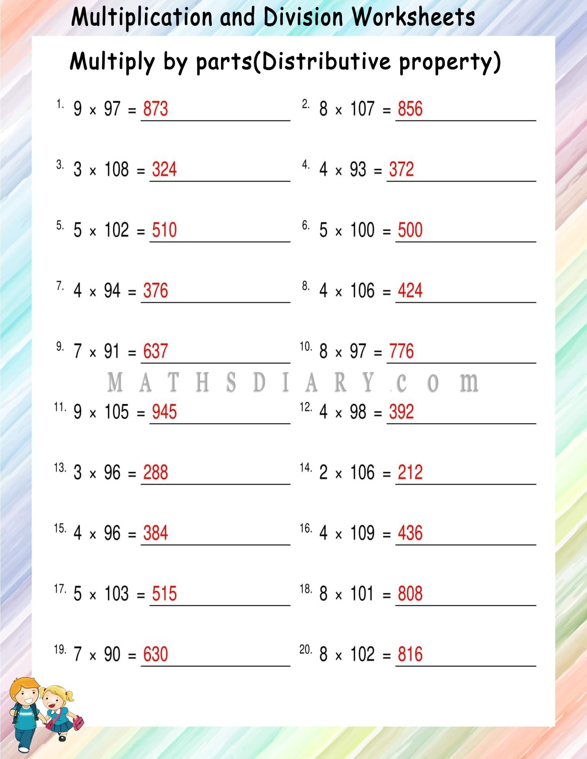 Multiplying By Parts Distributive Property Worksheets Math Worksheets MathsDiary
