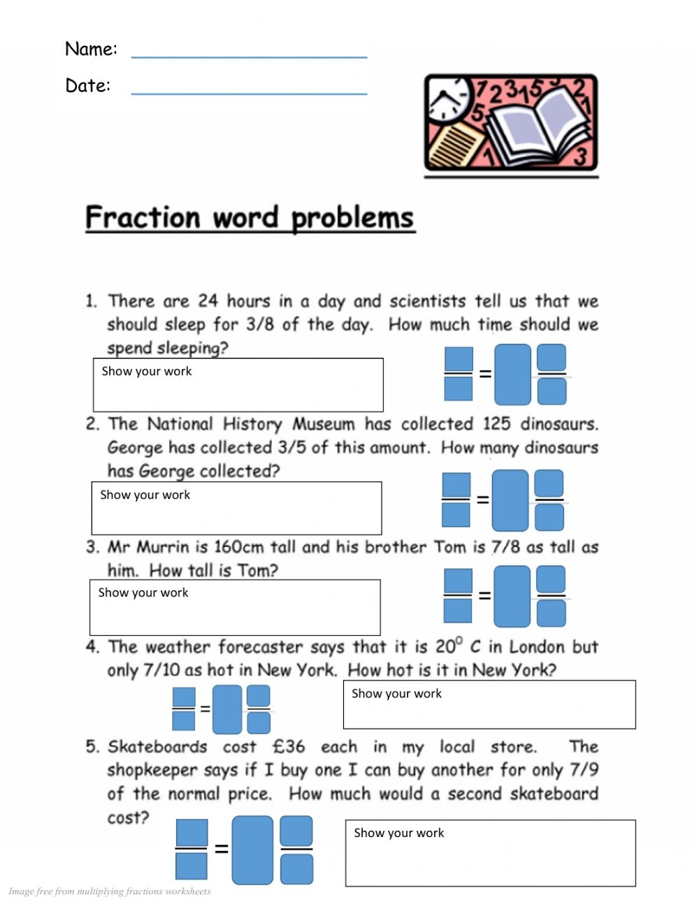 Multiplying Fractions Word Problems Worksheet