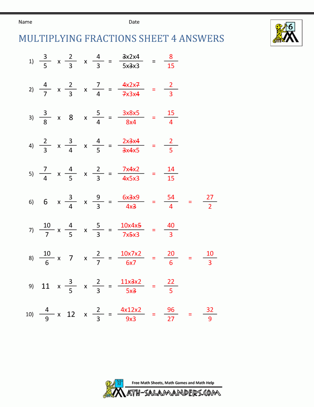 Multiplication Fractions Worksheets Pdf