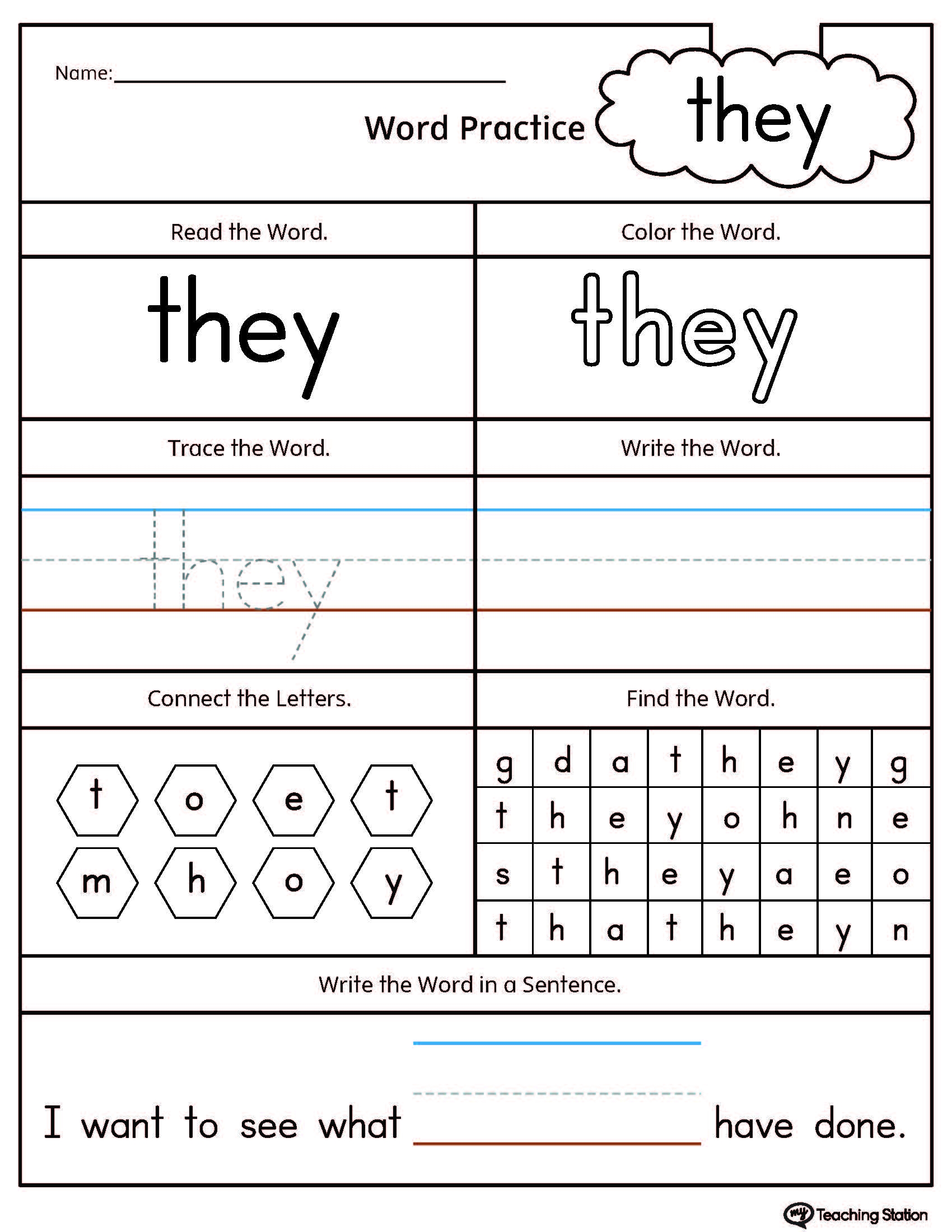 Sight Word Cut And Paste Printable Worksheets