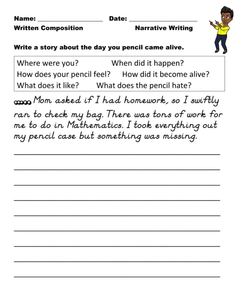 Narrative Writing My Pencil Is Alive Worksheet