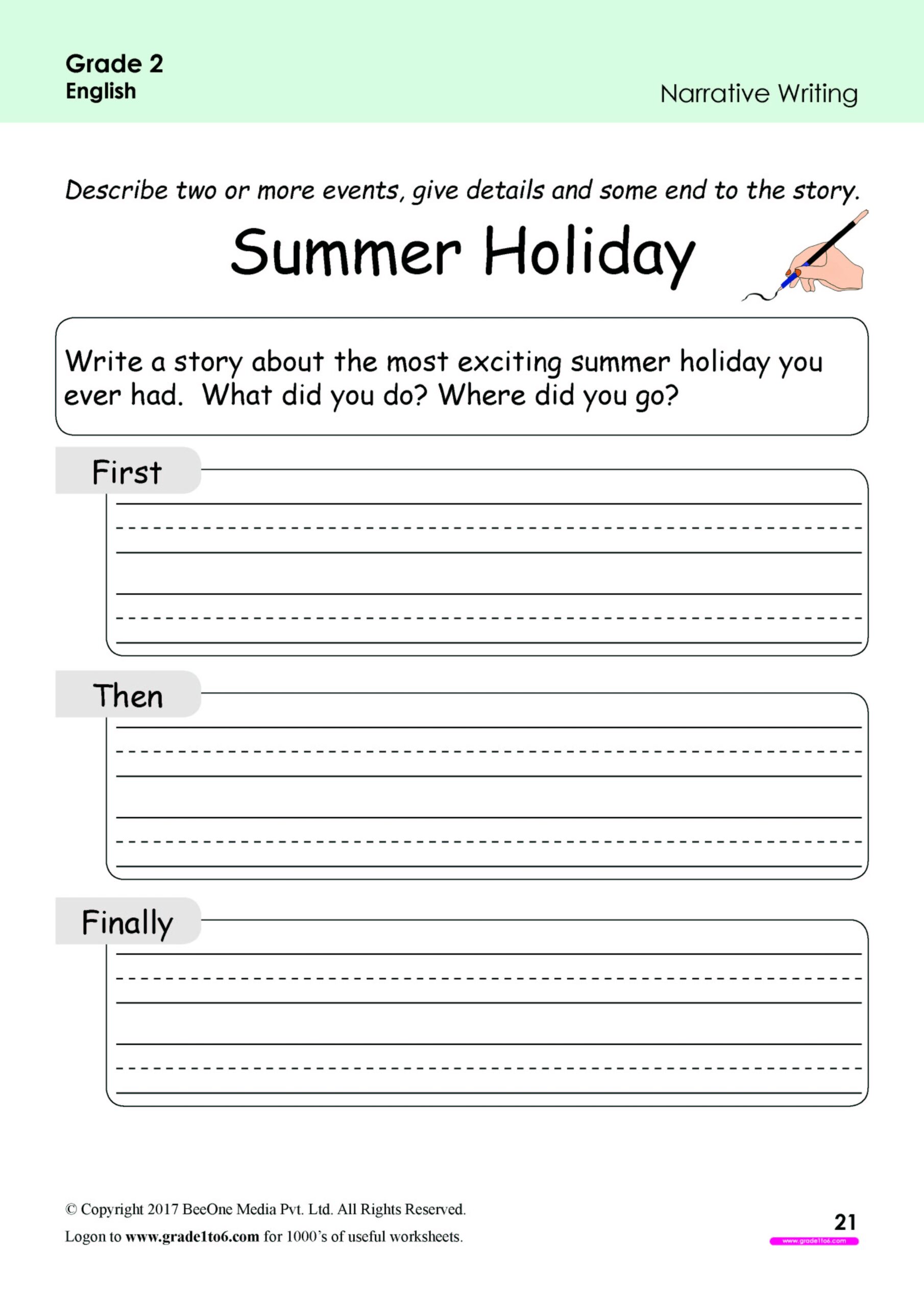 Narrative Writing Worksheets For Grade 2 www grade1to6