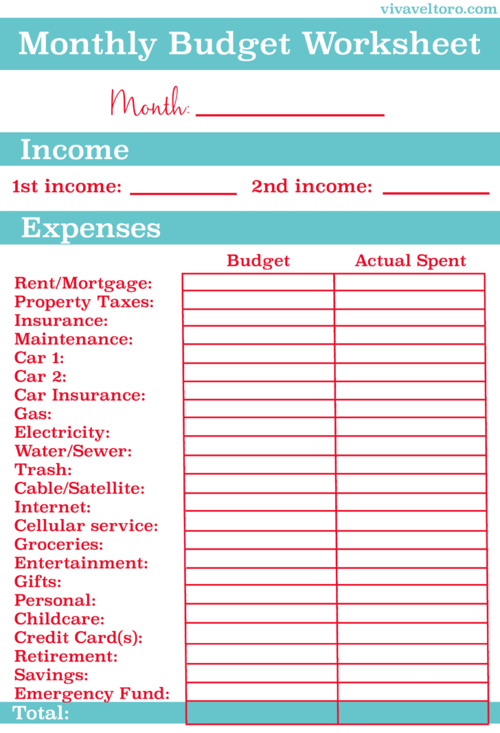 Retirement Monthly Budget Worksheet Printable Worksheets