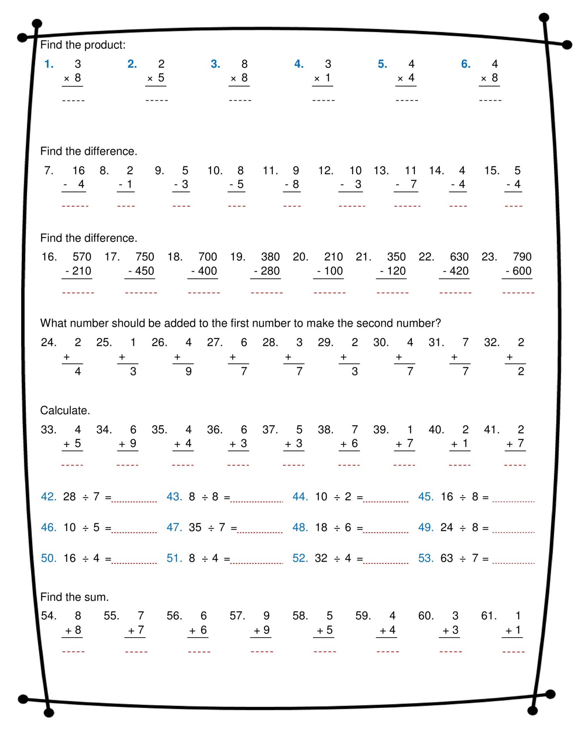 Addition Subtraction And Multiplication Worksheets