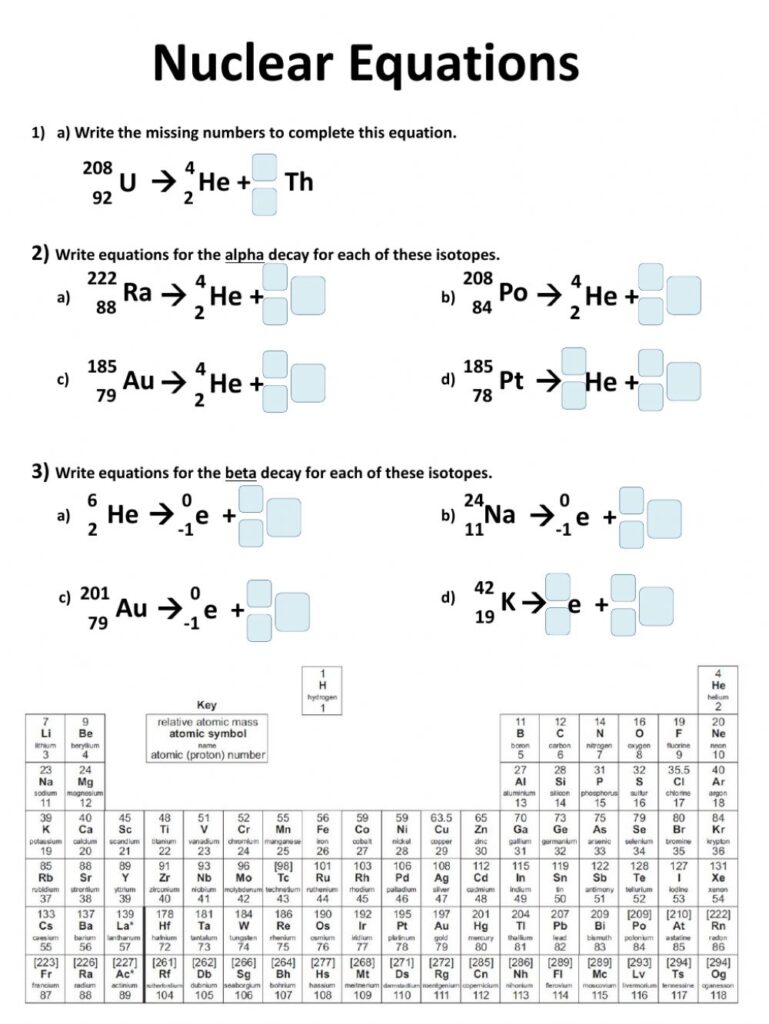 Nuclear Decay Equations Interactive Worksheet