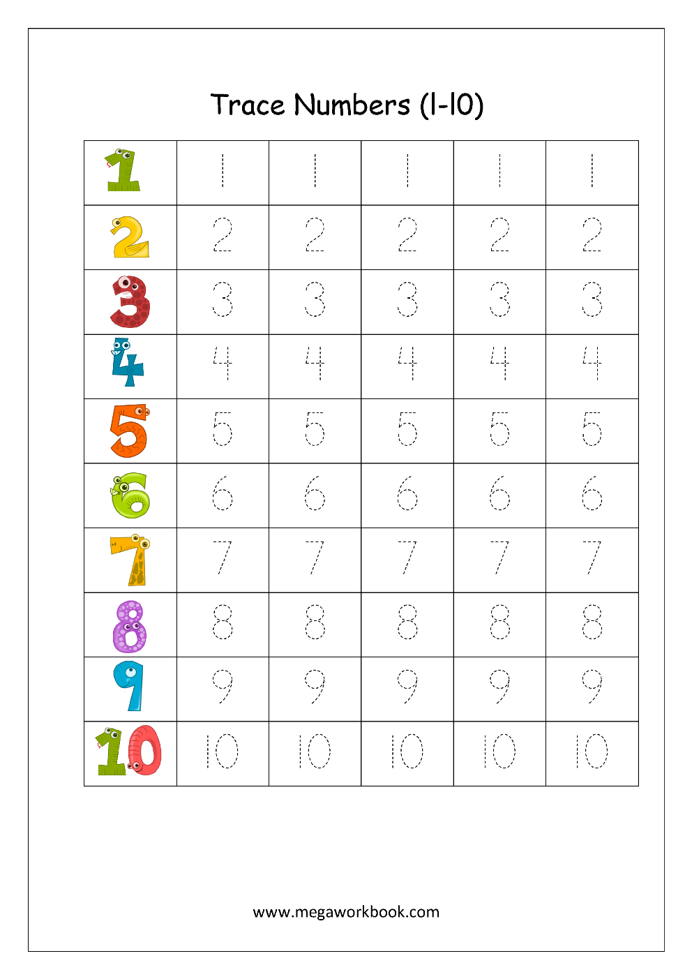Number Tracing Tracing Numbers Number Tracing Worksheets Tracing Numbers 1 To 10 Writing Numbers 1 To 10 MegaWorkbook