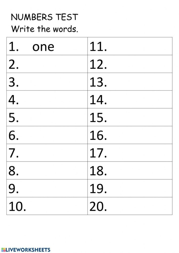 Writing Numbers Worksheet 1 20