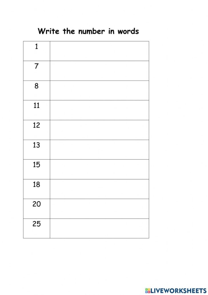 Writing Numbers 1-25 Worksheet - Printable Worksheets