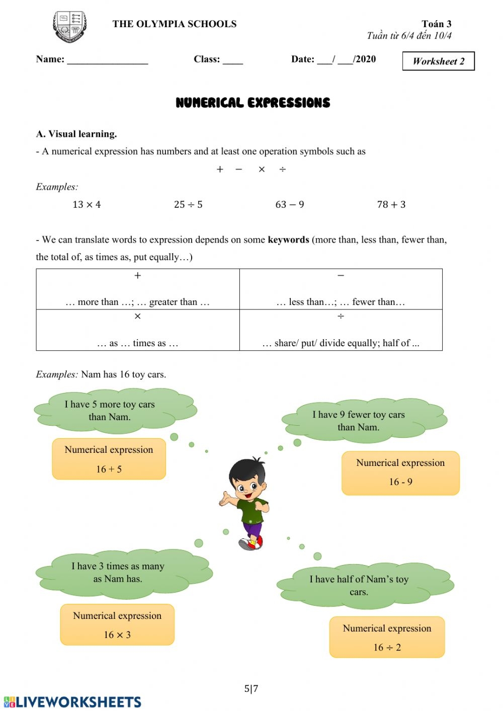 Writing Numerical Expressions Worksheet Pdf Printable Worksheets