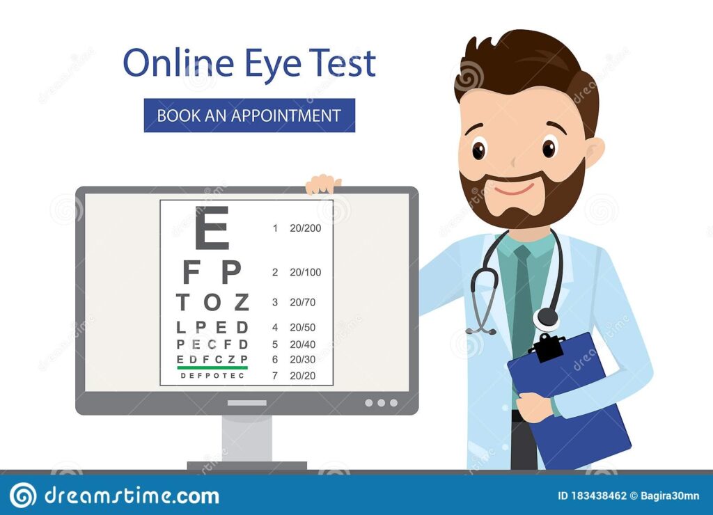 Online Eye Test snellen On Computer Screen caucasian Male Doctor Optometrist Stock Vector Illustration Of Background Medical 183438462