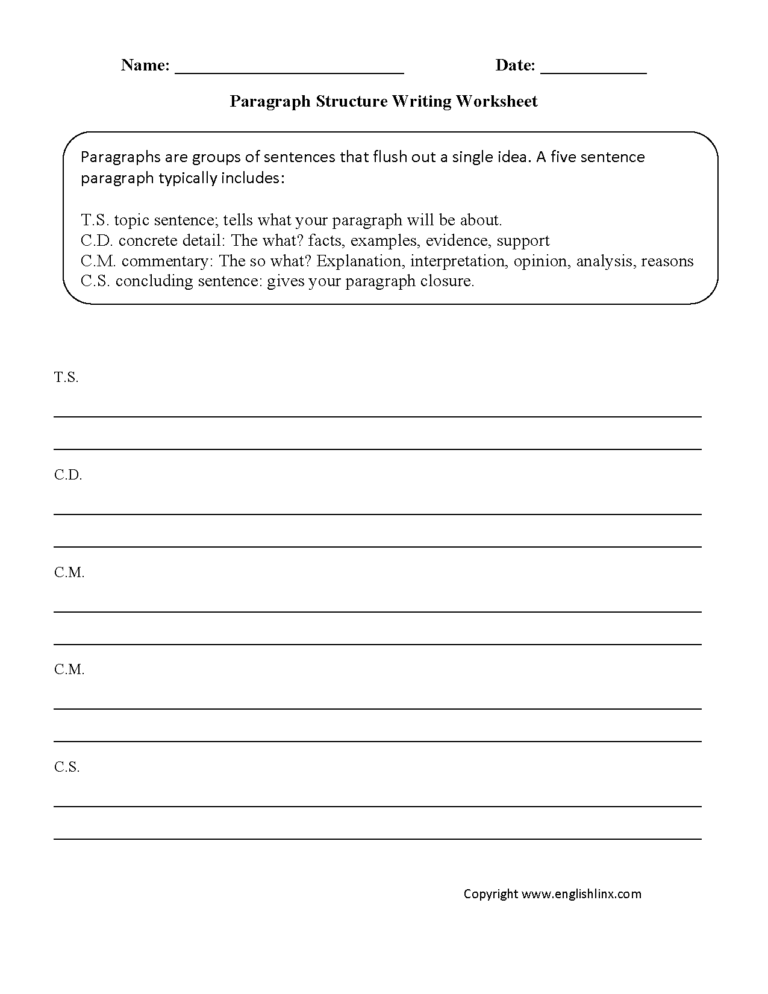 Free Printable Worksheets On Writing Paragraphs