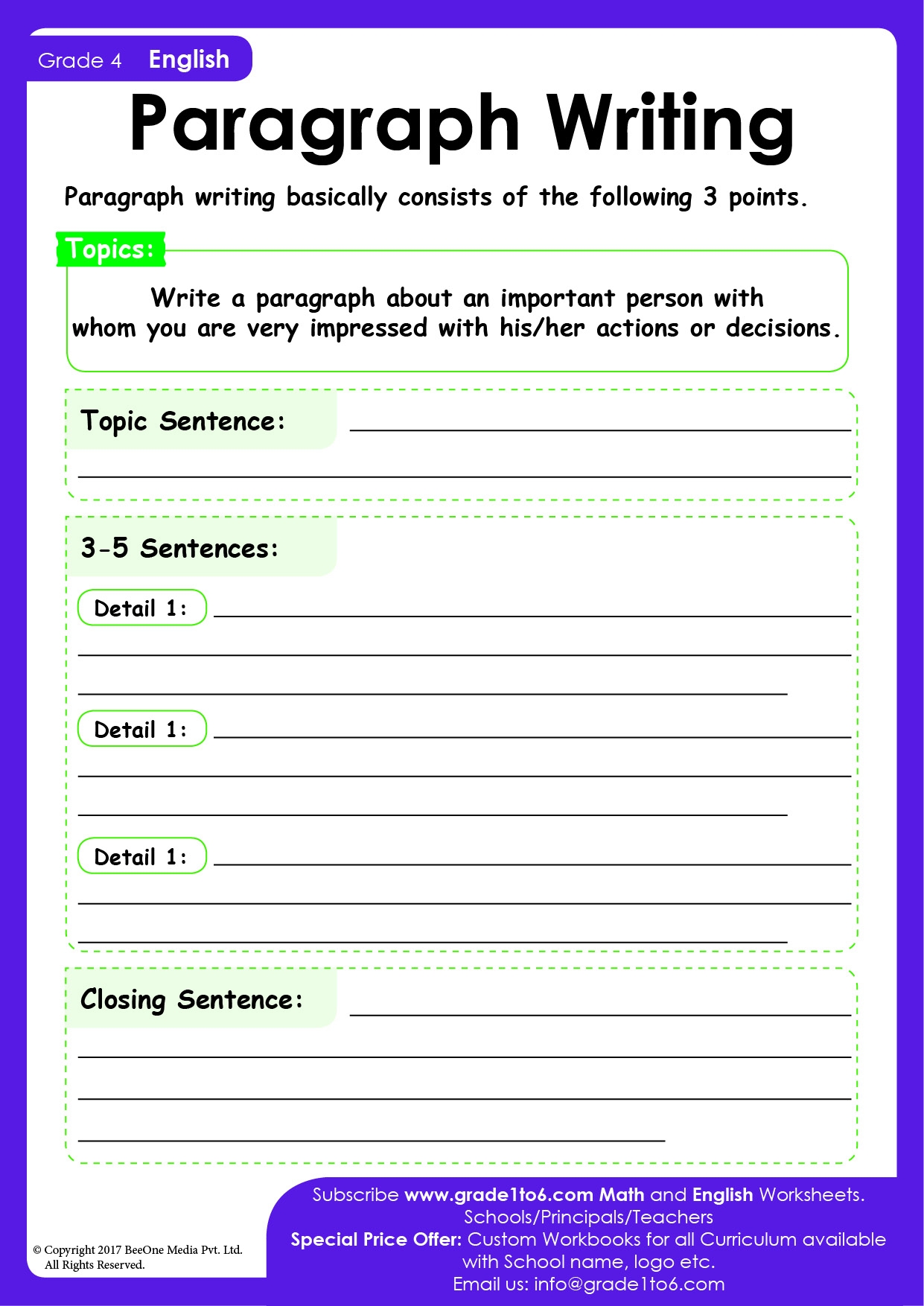 Paragraph Writing Topics For Class 4 Grade1to6