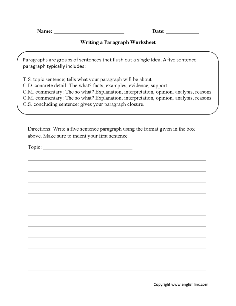 Paragraph Writing Worksheets Writing Paragraph Worksheet