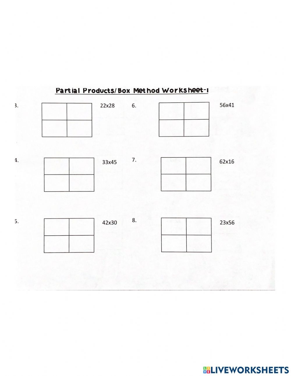 Partial Product Multiplication Worksheets