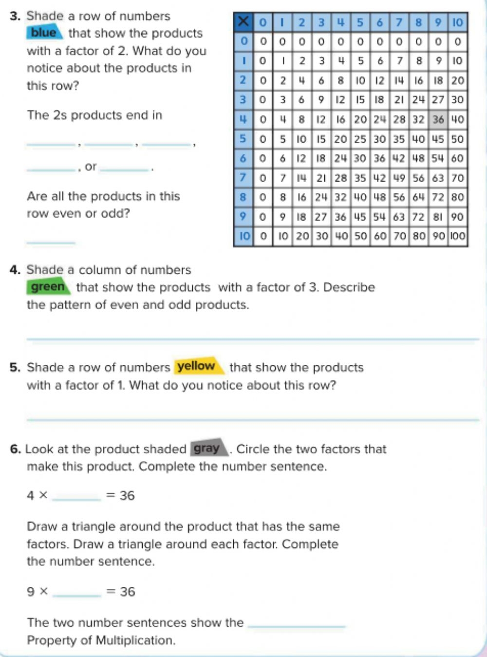 Patterns In Multiplication Table Worksheet