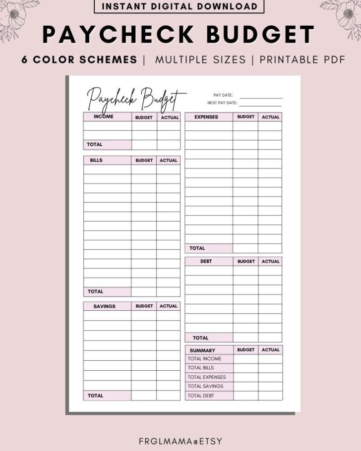 Free Paycheck Planner Budget Worksheet Printable Worksheets